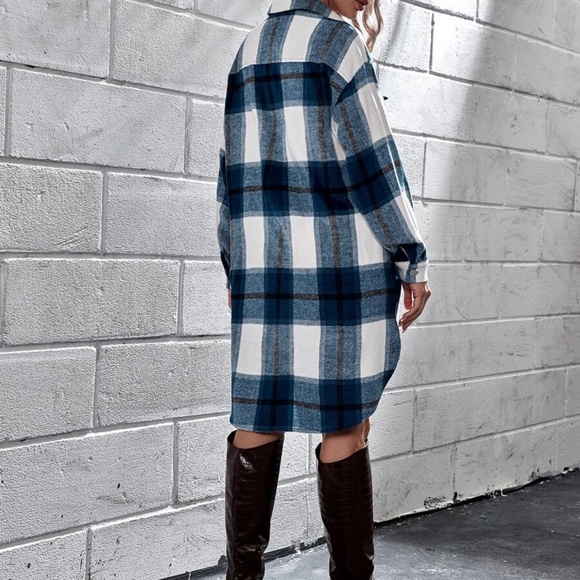 blue mix plaid button down fall coat jacket - Picture 4 of 5